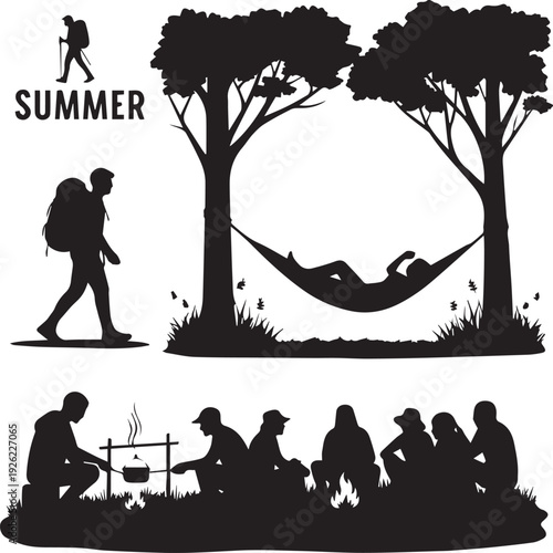 Summer vacation and outdoor activities silhouette