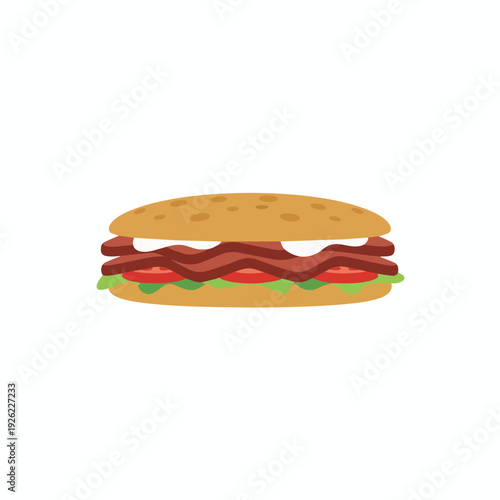 A vibrant, appetizing sandwich illustration showcasing layers of savory meat, crisp lettuce, and fresh tomatoes nestled in a golden bun, perfect for a quick meal or snack graphic