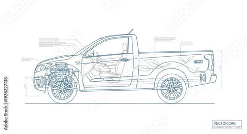 Detailed Technical Drawing of Pickup Truck.