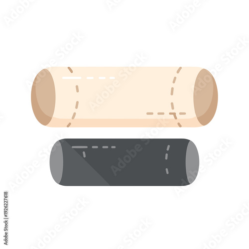 Illustration of cotton bolster pillows isolated on white background, featuring beige and gray cylindrical designs with stitched detailing