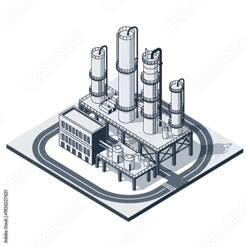 Industrial Factory Building with Multiple Chimneys.