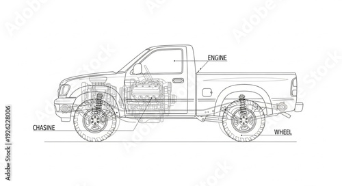 Detailed Technical Drawing of Pickup Truck.