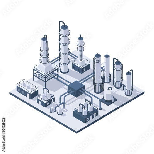 Isometric Illustration of Industrial Factory Complex.