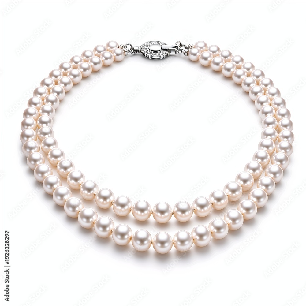 Obraz premium Double Strand Pearl Necklace Isolated on White Background