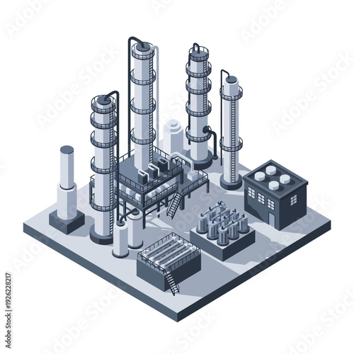 Wallpaper Mural Isometric Industrial Factory Model with Pipes and Tanks. Torontodigital.ca