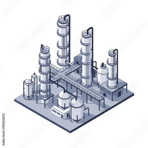 Industrial Factory Structure 3D Model Illustration.