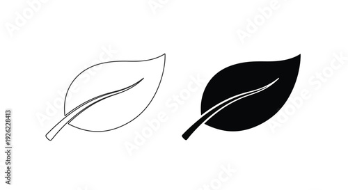 A simple leaf icon illustrated in outline and solid silhouette style for eco concept design