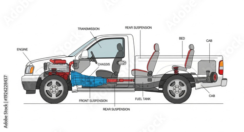 Detailed Diagram of Pickup Truck Components.