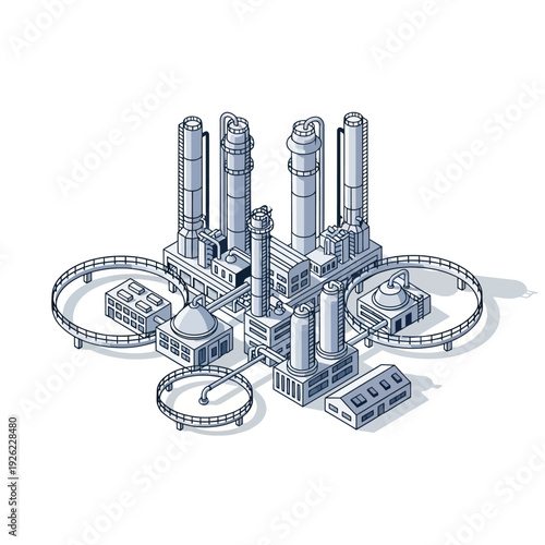 Industrial Facility with Multiple Towers and Structures.