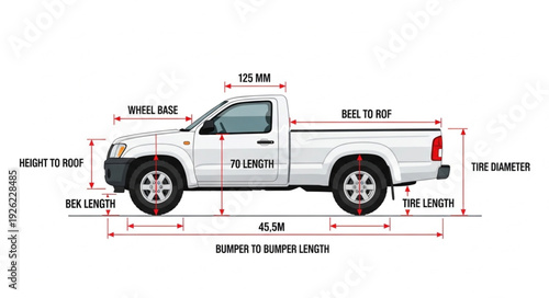 Detailed Diagram of Pickup Truck Dimensions.