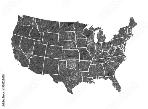  United States Map with Detailed State Outlines - Grayscale Vector Art