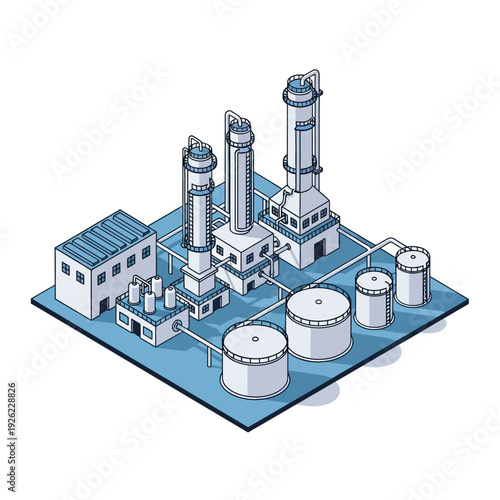 Industrial Factory Complex with Storage Tanks.