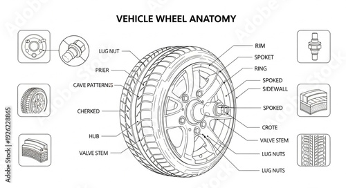 Detailed Diagram of Vehicle Wheel Anatomy.