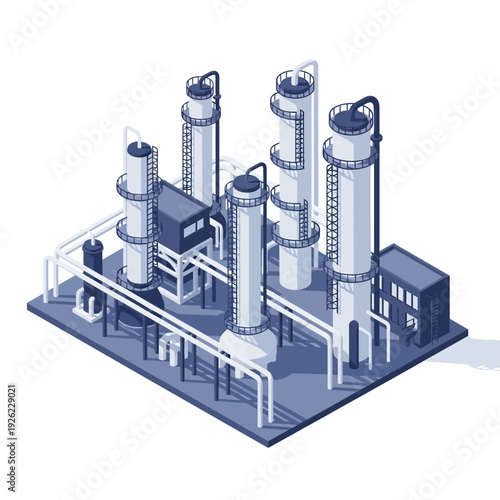 Industrial Factory with Pipes and Tanks.