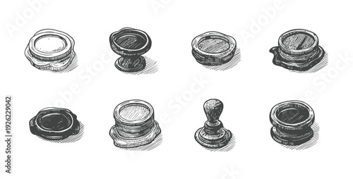  Vintage Wax Seals and Stamps - Hand-Drawn Collection