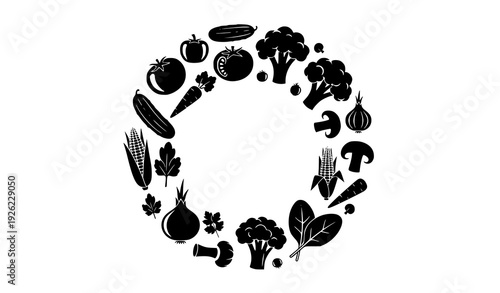 Organic Harvest Vegetable Silhouettes Pattern Style Vector Isolated on White
