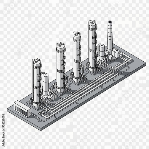 Industrial Facility with Multiple Towers and Pipes.