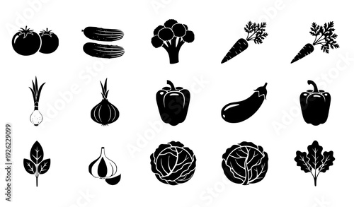 Fresh Vegetable Silhouette Sticker Set Organic Agriculture Produce Vector on White