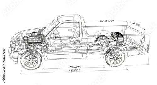 Detailed Sketch of Pickup Truck.