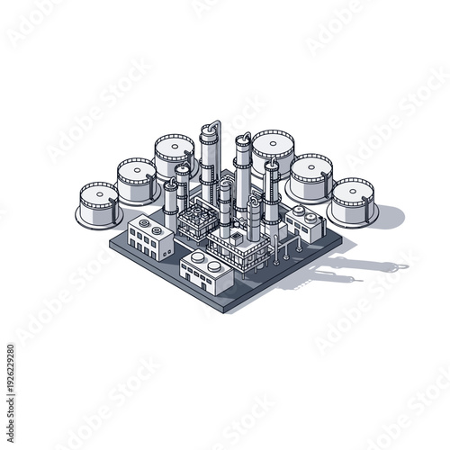 Industrial Refinery Plant Isometric Illustration Model.
