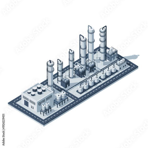 Industrial Plant Facility with Multiple Towers.
