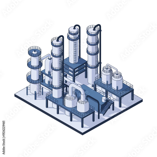 Industrial Factory with Multiple Towers and Pipes.