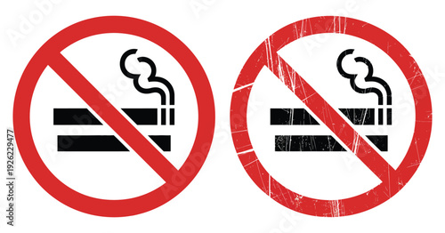 No Smoking No Vaping Vector Illustration Symbol Sign Red Prohibition Circle with Cigarette