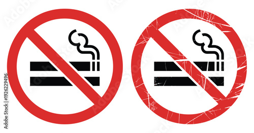 No Smoking No Vaping Vector Illustration Symbol Sign Red Prohibition Circle with Cigarette