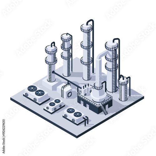 Industrial Factory Model with Towers and Equipment.