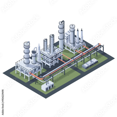 Industrial Plant 3D Model with Pipes.
