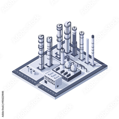 Industrial Factory 3D Model with Towers.