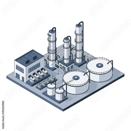 Industrial Factory with Tanks and Chimneys.