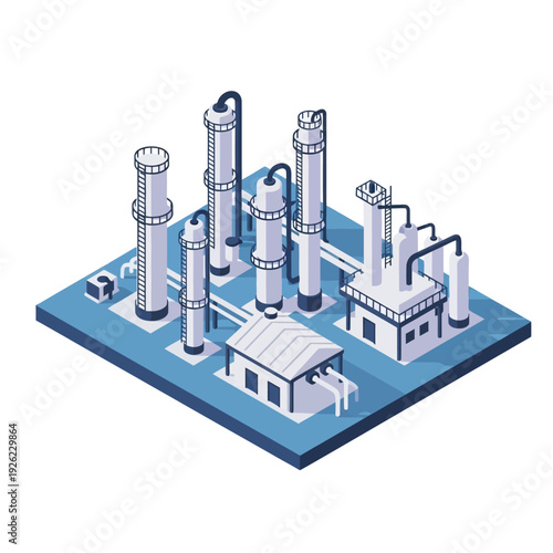 Industrial Factory 3D Model with Pipes and Towers.