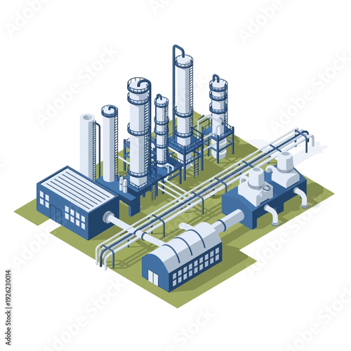 Industrial Facility with Pipes and Towers.