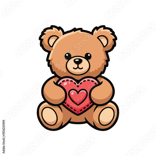 A cute brown teddy bear holding a red heart