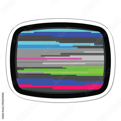 A distorted television screen with multicolored horizontal lines