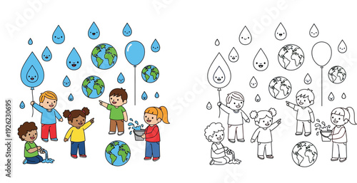 Cute Water Drop Character Holding "Save Water" Sign - Environmental Conservation Mascot
