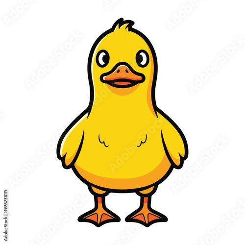 A cute cartoon duckling with yellow feathers