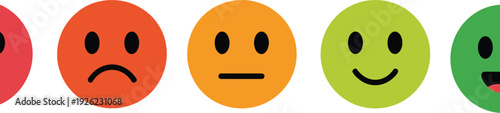 Emotion faces icons, mood expressions, happy face, sad face, neutral face, feedback design, smiley chart, feelings tracker, psychology, vector illustration