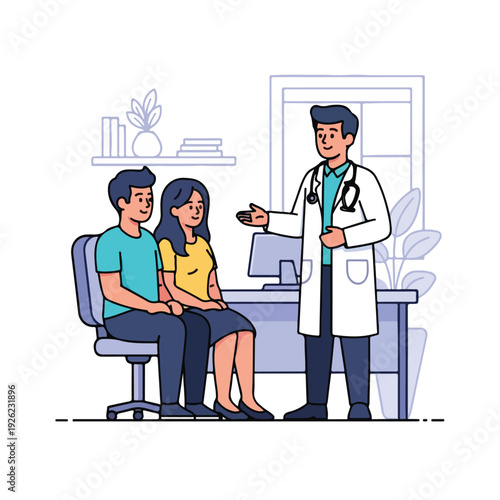 A doctor discussing with a seated couple