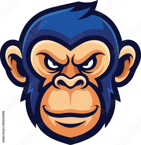 Angry Cartoon Gorilla Face Illustration.