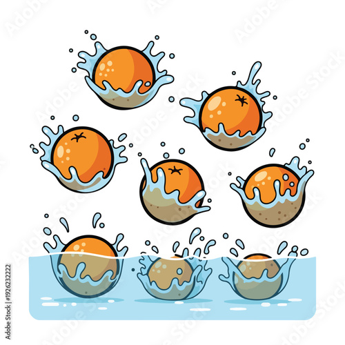 Cartoon oranges splashing in water