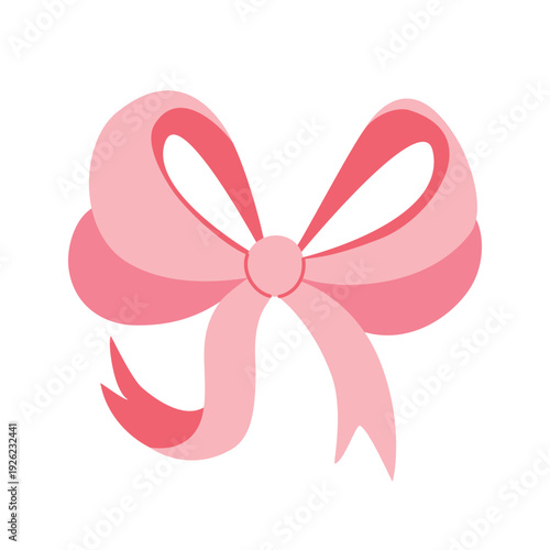 Delicate satin ribbon tied into beautiful bow. Festive decoration for girl clip art illustration. Cute bow, vector element