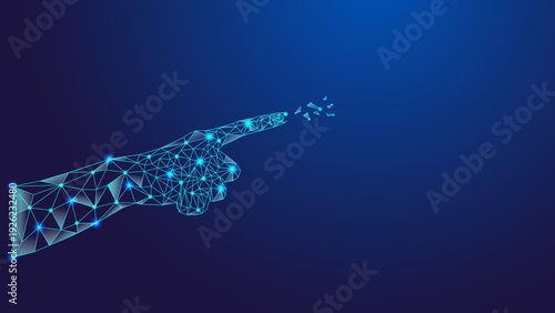 Futuristic Low Poly Digital Hand Pointing Touch Technology Network