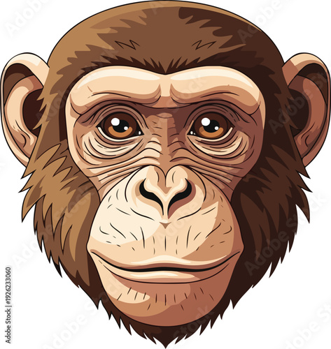 Cartoon Chimpanzee Face with Brown Fur.