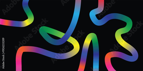 Vibrant rainbow colored squiggles on black background