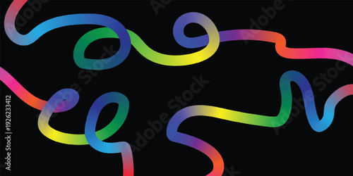 Vibrant rainbow colored squiggles on black background