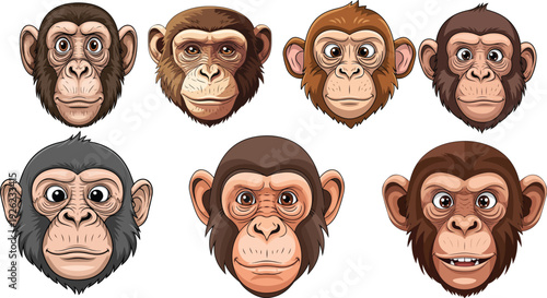 Collection of Cartoon Monkey Faces Expressions.
