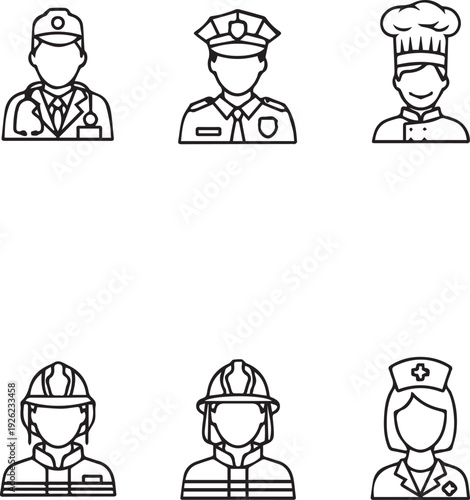 Six professions icon set with various occupations