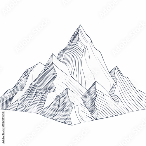 Hand-drawn sketch of majestic snow-capped mountains under a clear sky